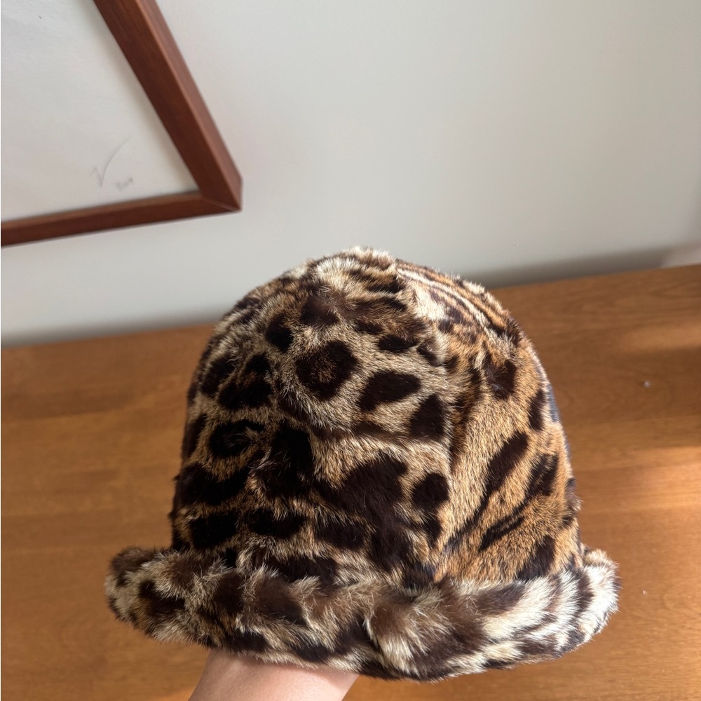 Leopard Print Rabbit Fur Hat - Picture 3 of 5